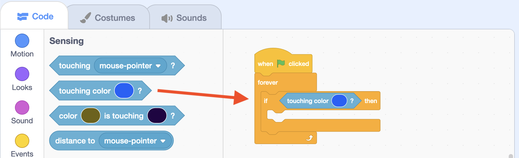 When touching color () Block